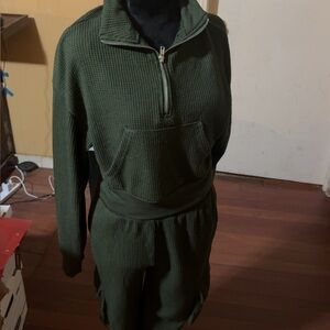 Olive Green Women's Waffle Knit Set